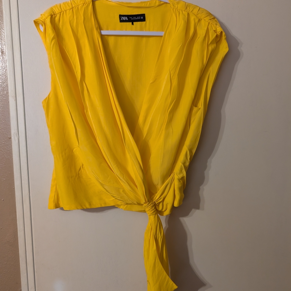 Zara Yellow Wrap Tie Front Blouse